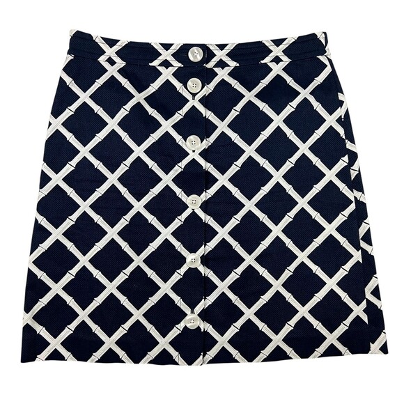 Brooks Brother Button-Front A-Line Skirt  Sz 12  NWOT Textured Navy Bamboo Print - Picture 1 of 10